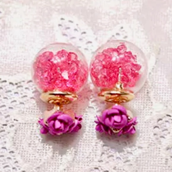 Double Side Crystal Rose Earrings. - Picture 2 of 2